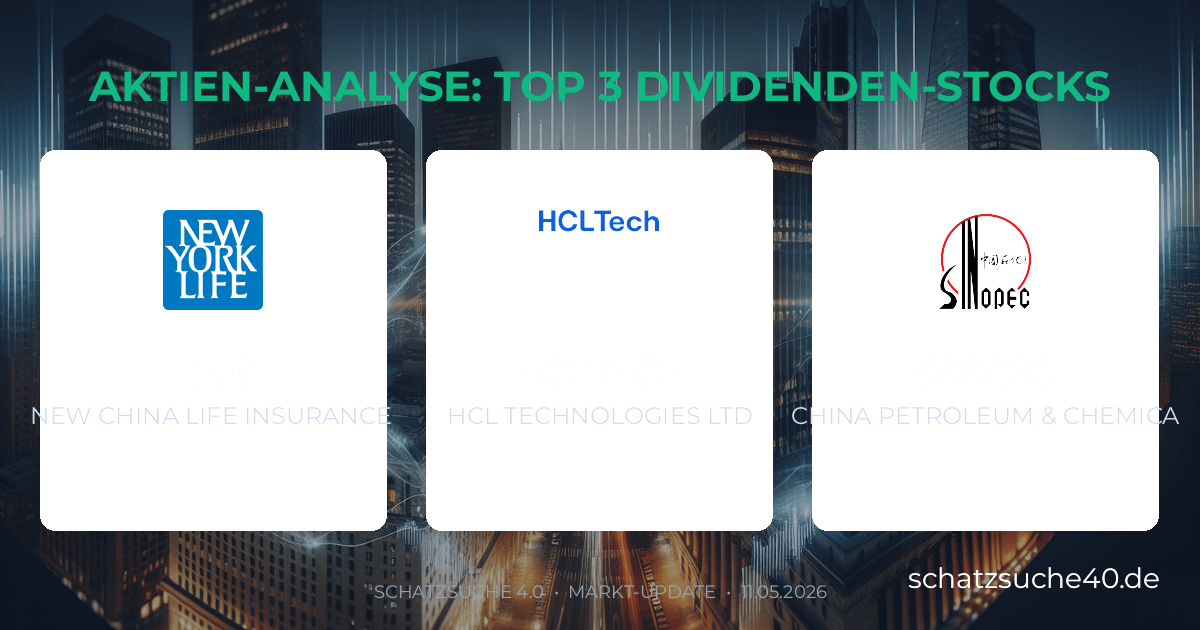 Geprüfte Aktienanalyse und Dividenden-Check für NEW CHINA LIFE INSURANCE COMPANY L, HCL TECHNOLOGIES LTD, CHINA PETROLEUM & CHEMICAL CORP A